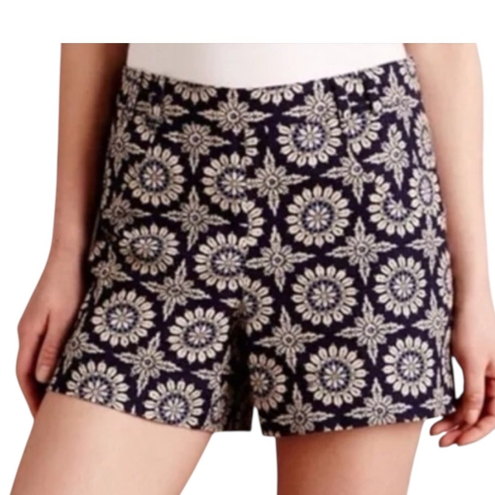 NWT Anthropologie‎ Elevenses Floral Medallion Print Shorts Navy Size 8 Preppy